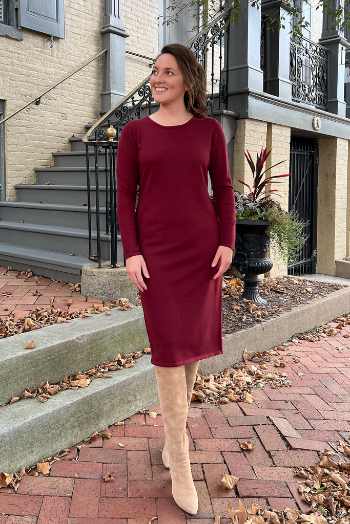 THE QUINN EVERYDAY SCOOP NECK SWEATER DRESS IN BURGUNDY (FINAL SALE) The Modest Style Boutique THE QUINN EVERYDAY SCOOP NECK SWEATER DRESS IN BURGUNDY (FINAL SALE) The Modest Style Boutique