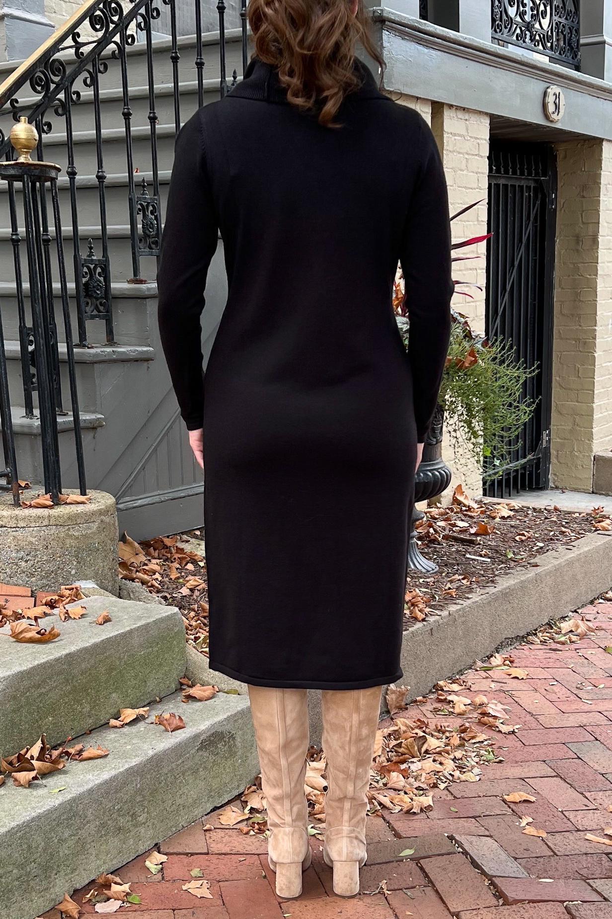 THE EMERY COWL NECK SWEATER DRESS IN EBONY (Final Sale)