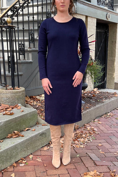 THE QUINN EVERYDAY SCOOP NECK SWEATER DRESS IN NAVY (Final Sale)