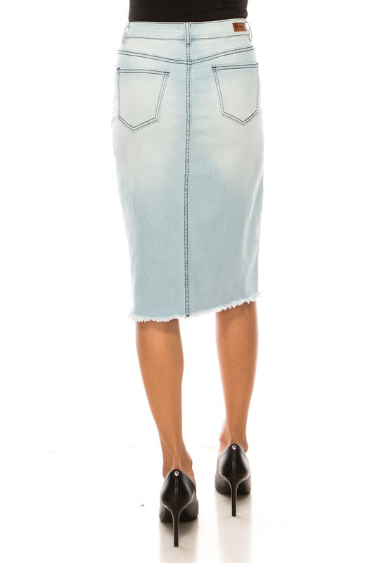 Brenna Distressed Denim Skirt in Lt. Wash