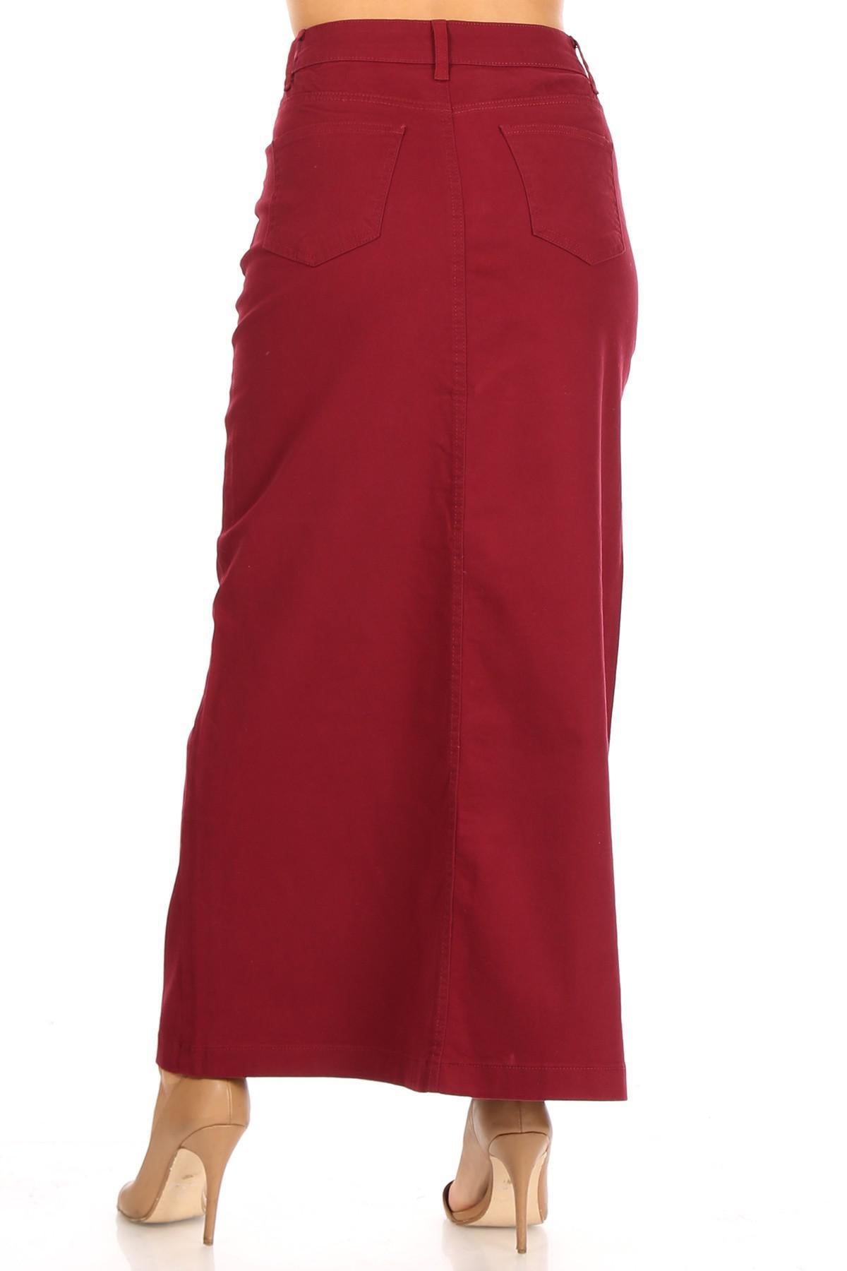 Ava Long Color Denim Skirt in Wine