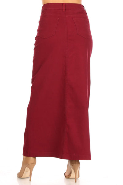 Ava Long Color Denim Skirt in Wine