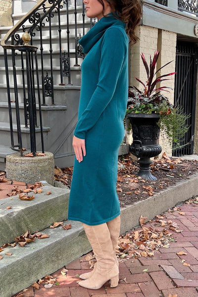 THE EMERY COWL NECK SWEATER DRESS IN EMERALD (Final Sale)