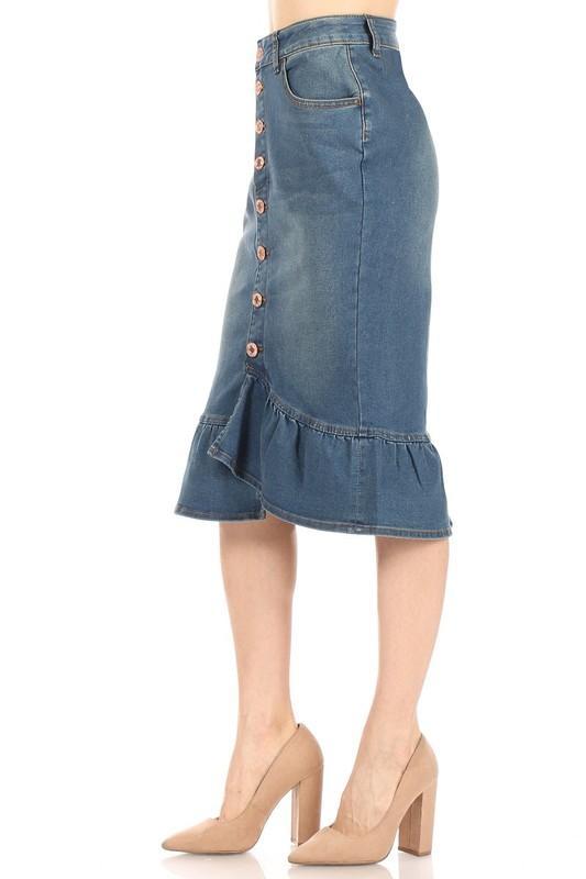 Ruffled Hem Denim Skirt (Vintage) - FINAL SALE