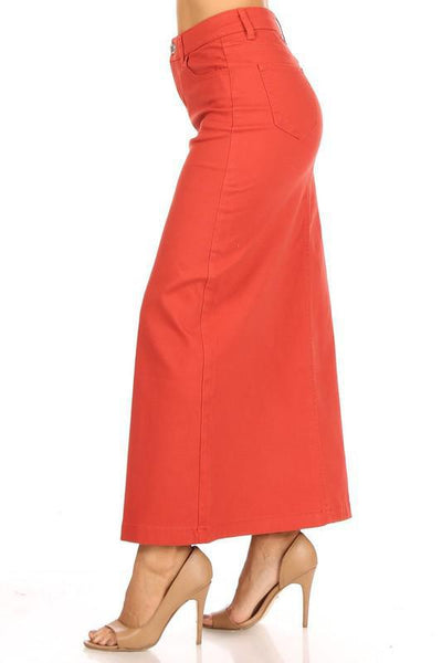 Ava Long Color Denim Skirt in Terra Cotta (FINAL SALE)