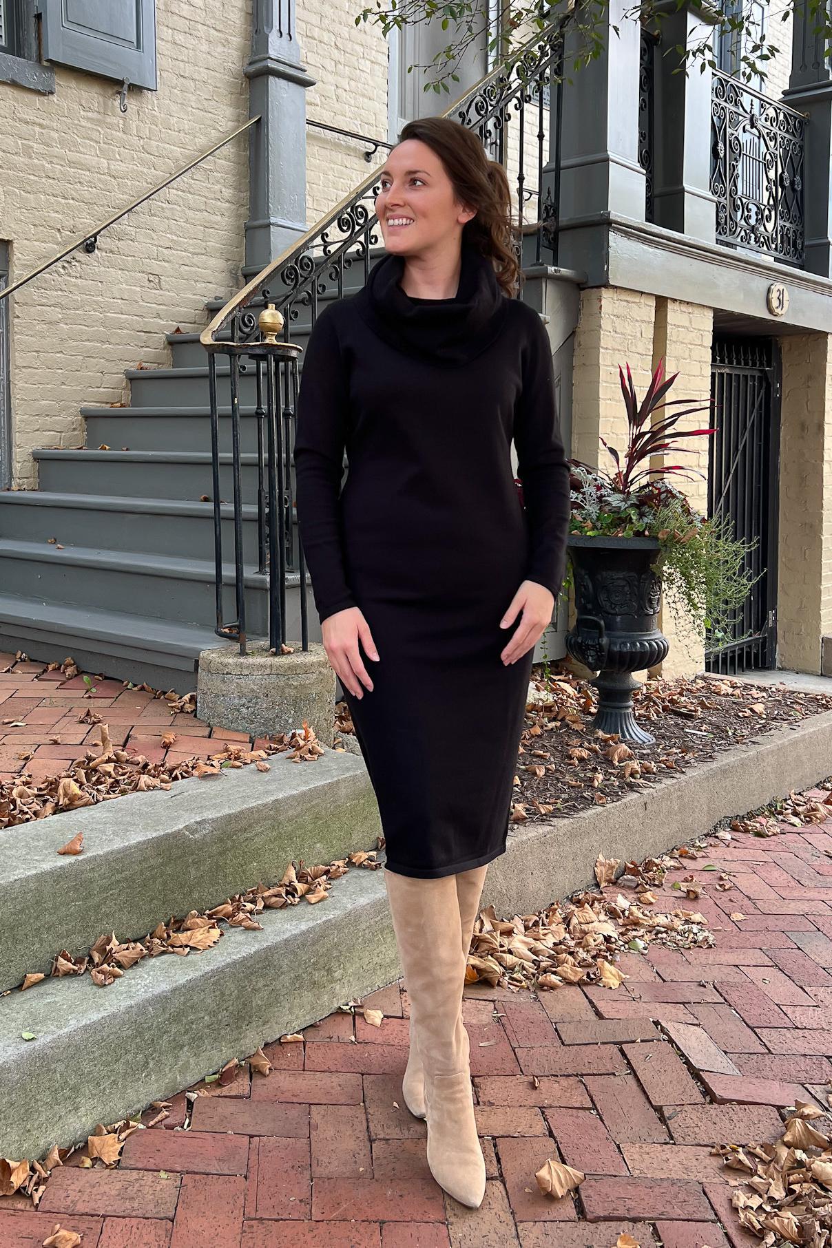 THE EMERY COWL NECK SWEATER DRESS IN EBONY (Final Sale)