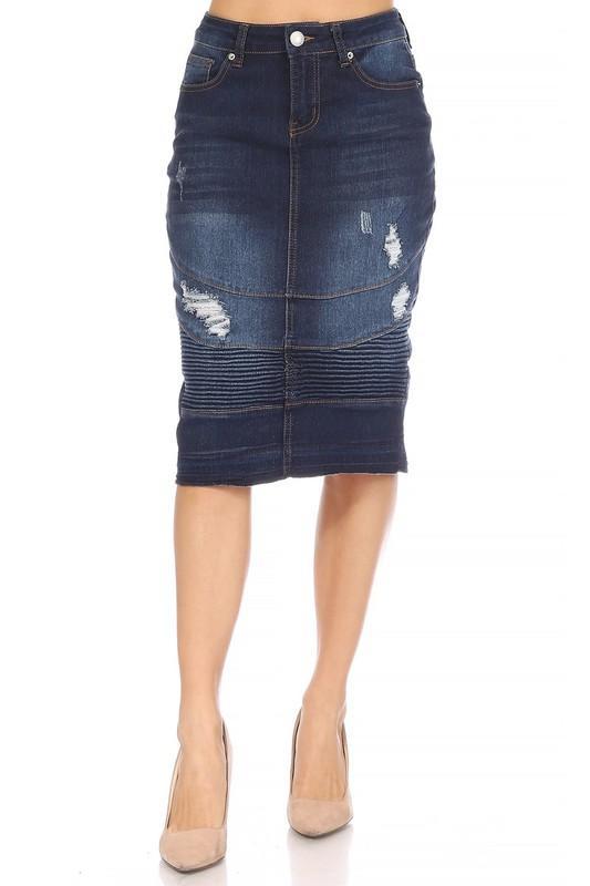 Devyn Moto Denim Skirt (Dk. Indigo) - FINAL SALE