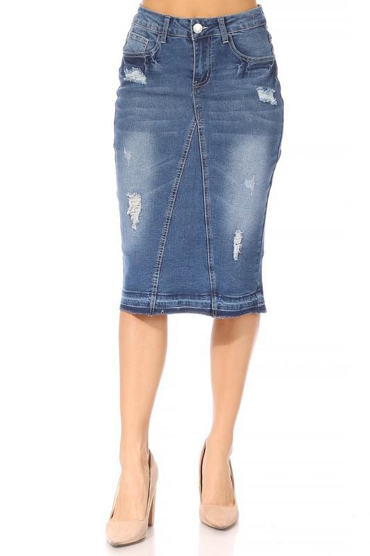 Sonya Distressed Denim Skirt (Indigo) - FINAL SALE