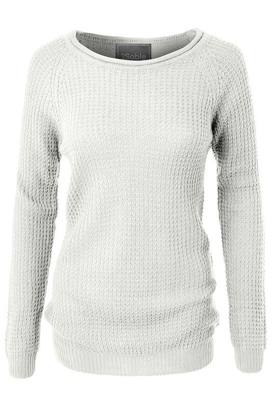Keep You Warm Waffle Knit Sweater (Ivory)