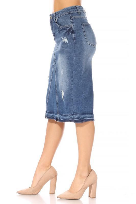 Sonya Distressed Denim Skirt (Indigo) - FINAL SALE