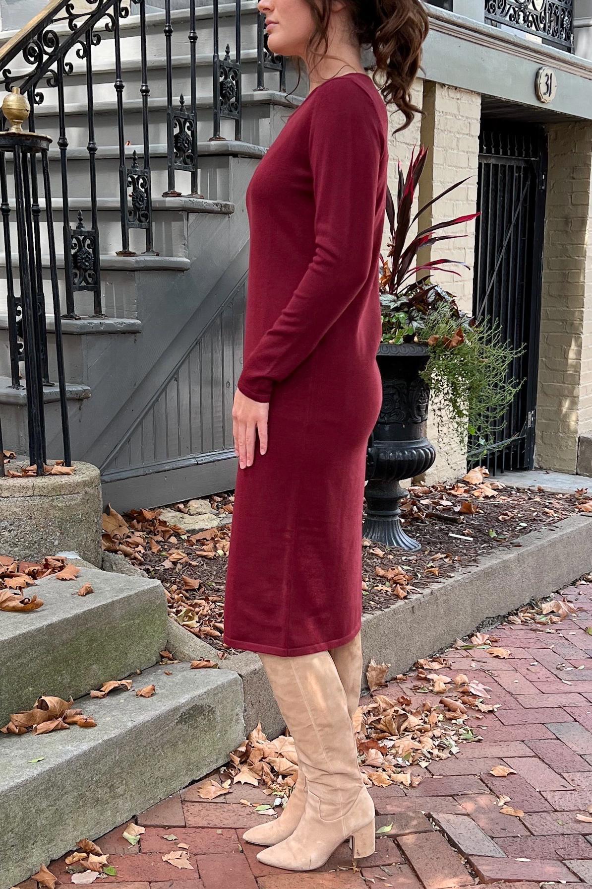 THE QUINN EVERYDAY SCOOP NECK SWEATER DRESS IN BURGUNDY (FINAL SALE) Petite 39" / M THE QUINN EVERYDAY SCOOP NECK SWEATER DRESS IN BURGUNDY (FINAL SALE) Petite 39" / M