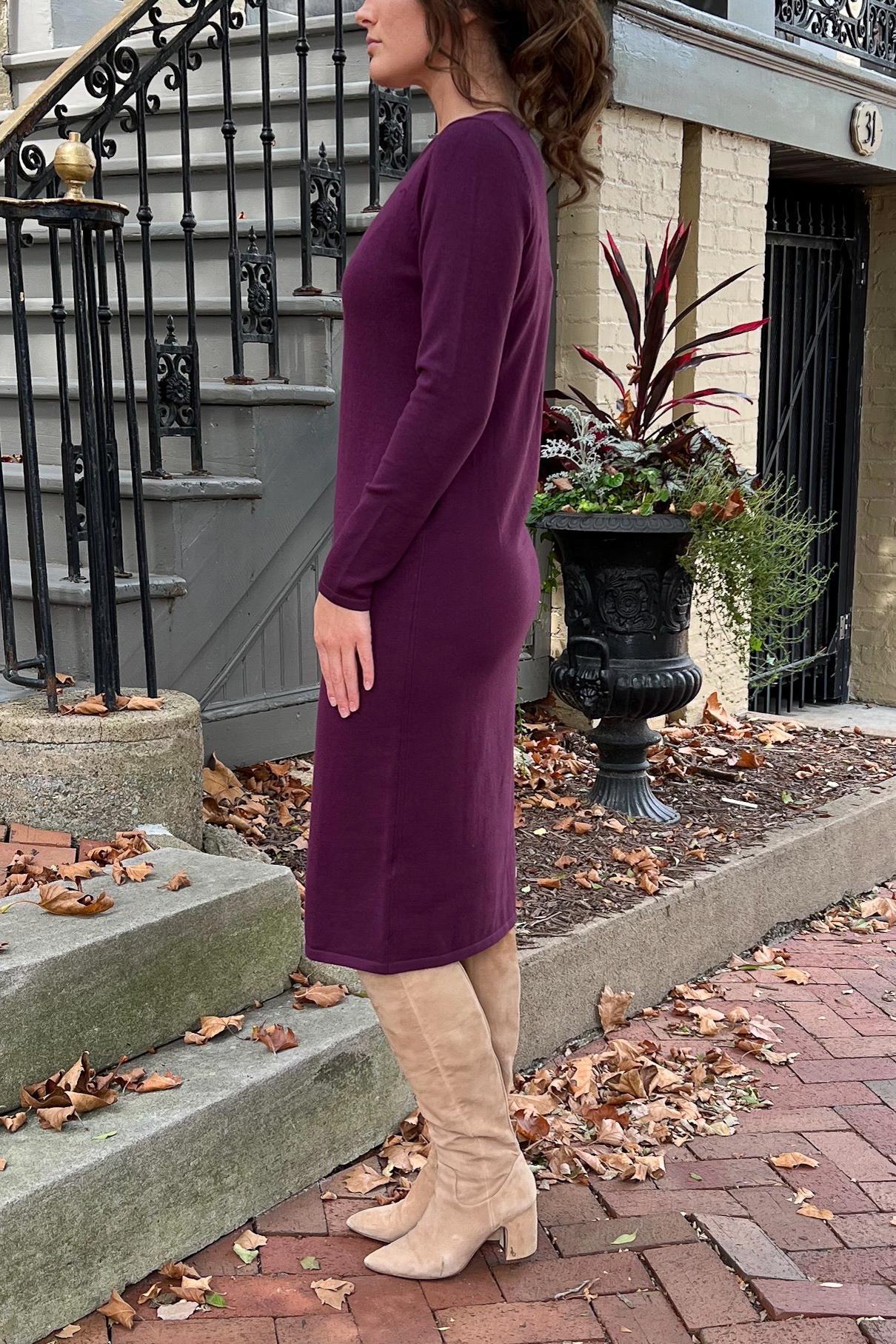 THE QUINN EVERYDAY SCOOP NECK SWEATER DRESS IN DK PURPLE (Final Sale)