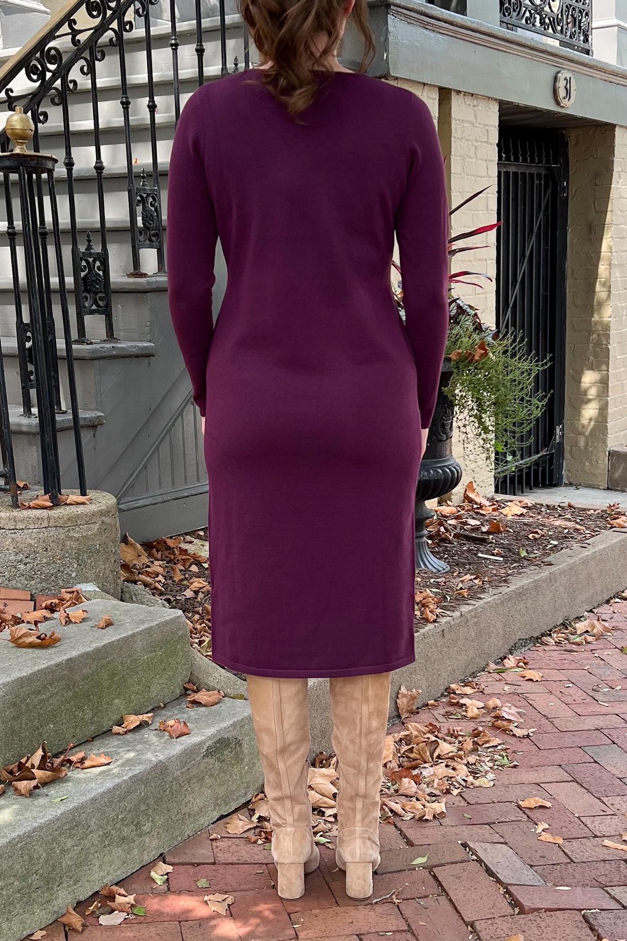 THE QUINN EVERYDAY SCOOP NECK SWEATER DRESS IN DK PURPLE (FINAL SALE) Petite 39" / M THE QUINN EVERYDAY SCOOP NECK SWEATER DRESS IN DK PURPLE (FINAL SALE) Petite 39" / M