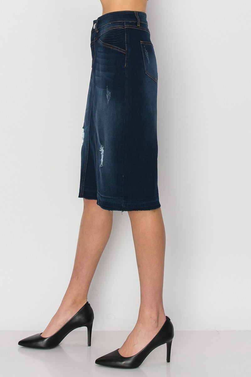 The Harlow Distressed Denim Skirt in Dk. Indigo (FINAL SALE)