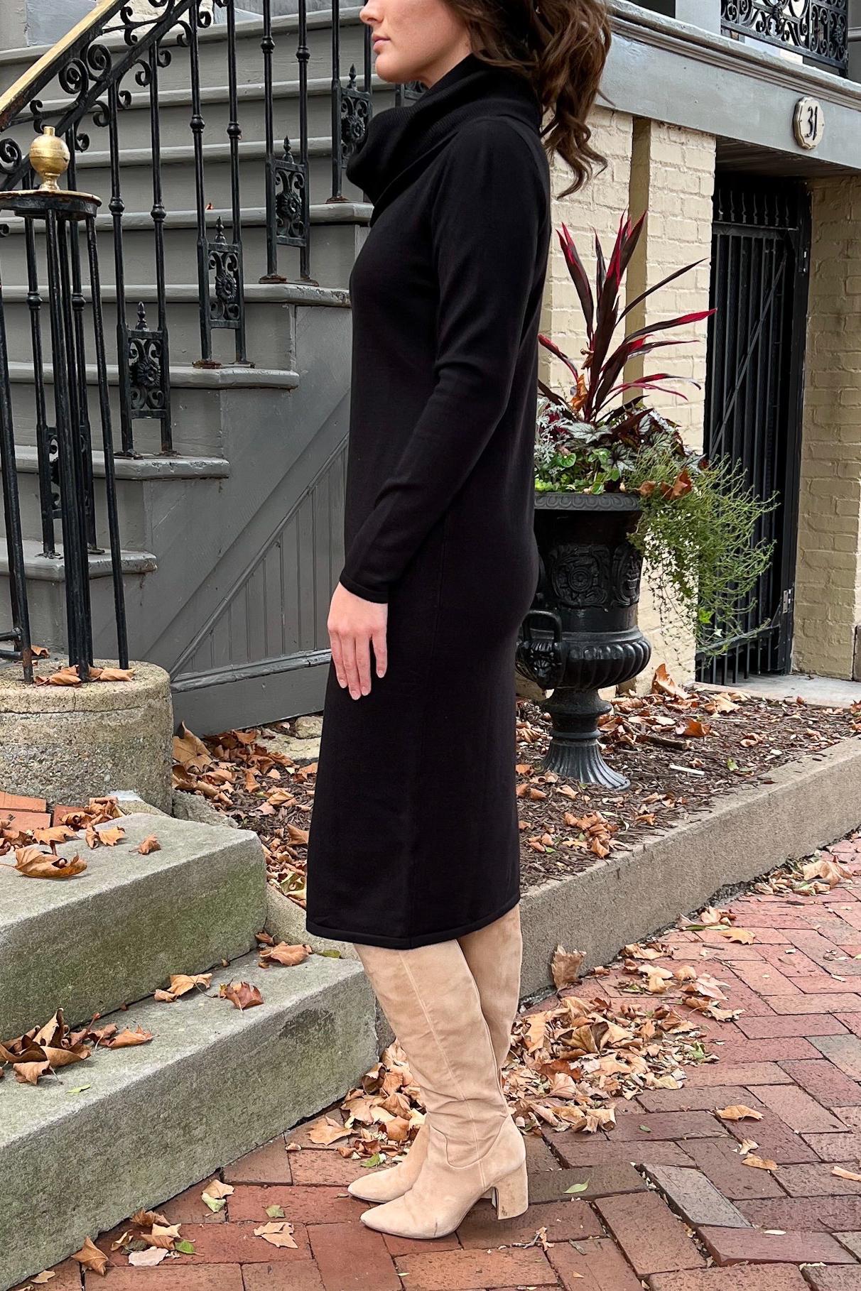 THE EMERY COWL NECK SWEATER DRESS IN EBONY (FINAL SALE) Petite 39" / XL THE EMERY COWL NECK SWEATER DRESS IN EBONY (FINAL SALE) Petite 39" / XL