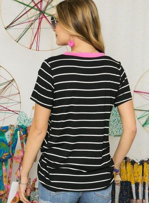 Stripe V-neck Tee (BLK)