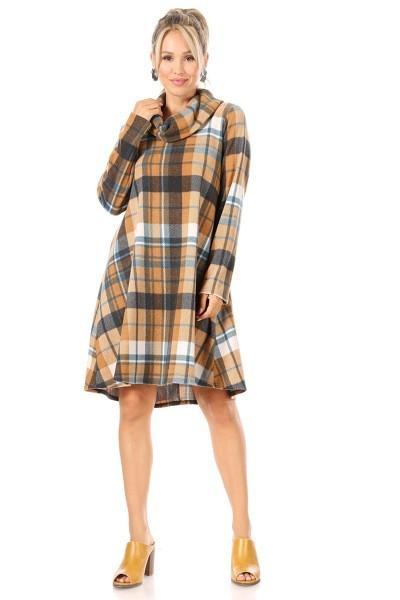 Chelsea Plaid Sweater Dress in Mustard