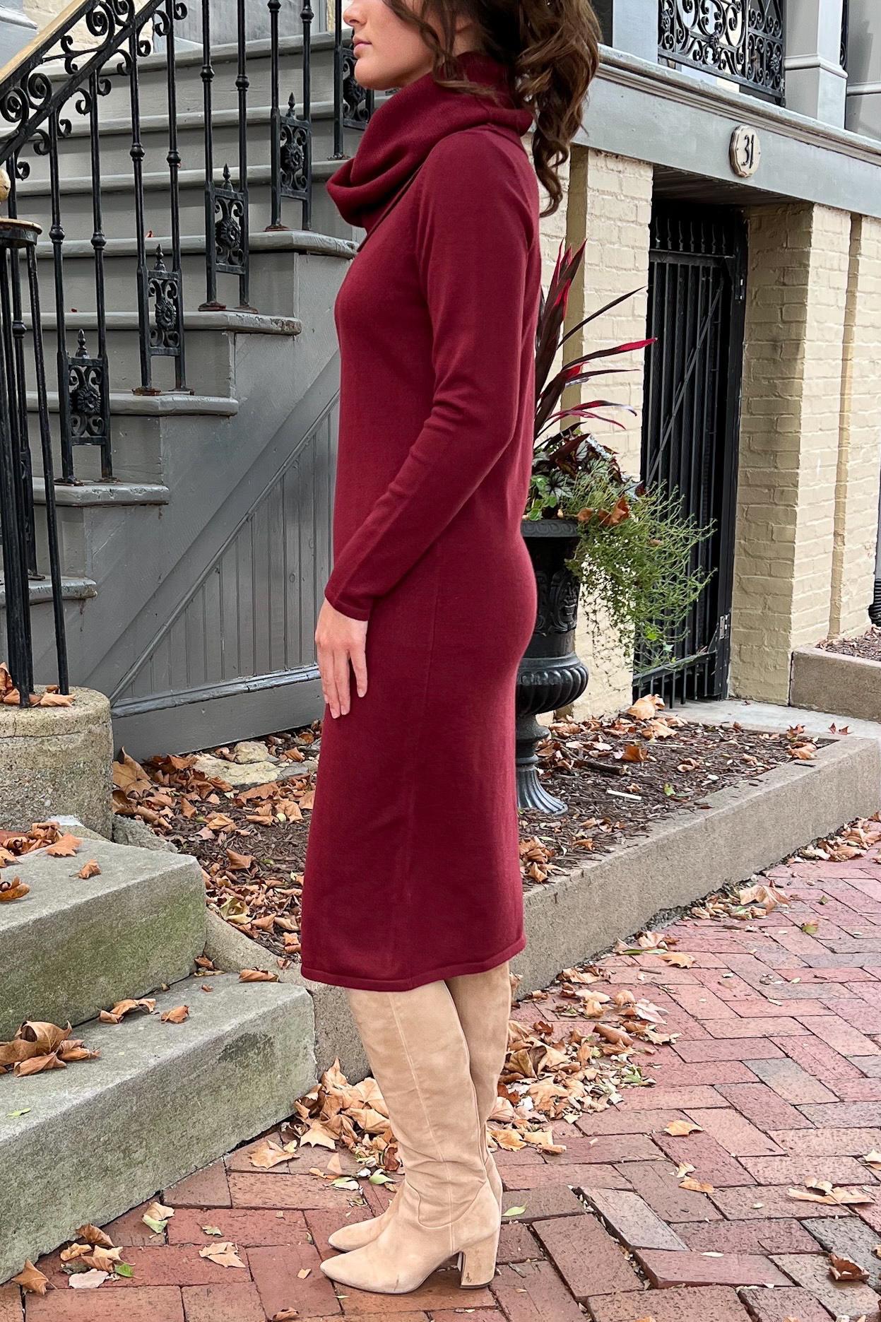 THE EMERY COWL NECK SWEATER DRESS IN BURGUNDY (Final Sale)