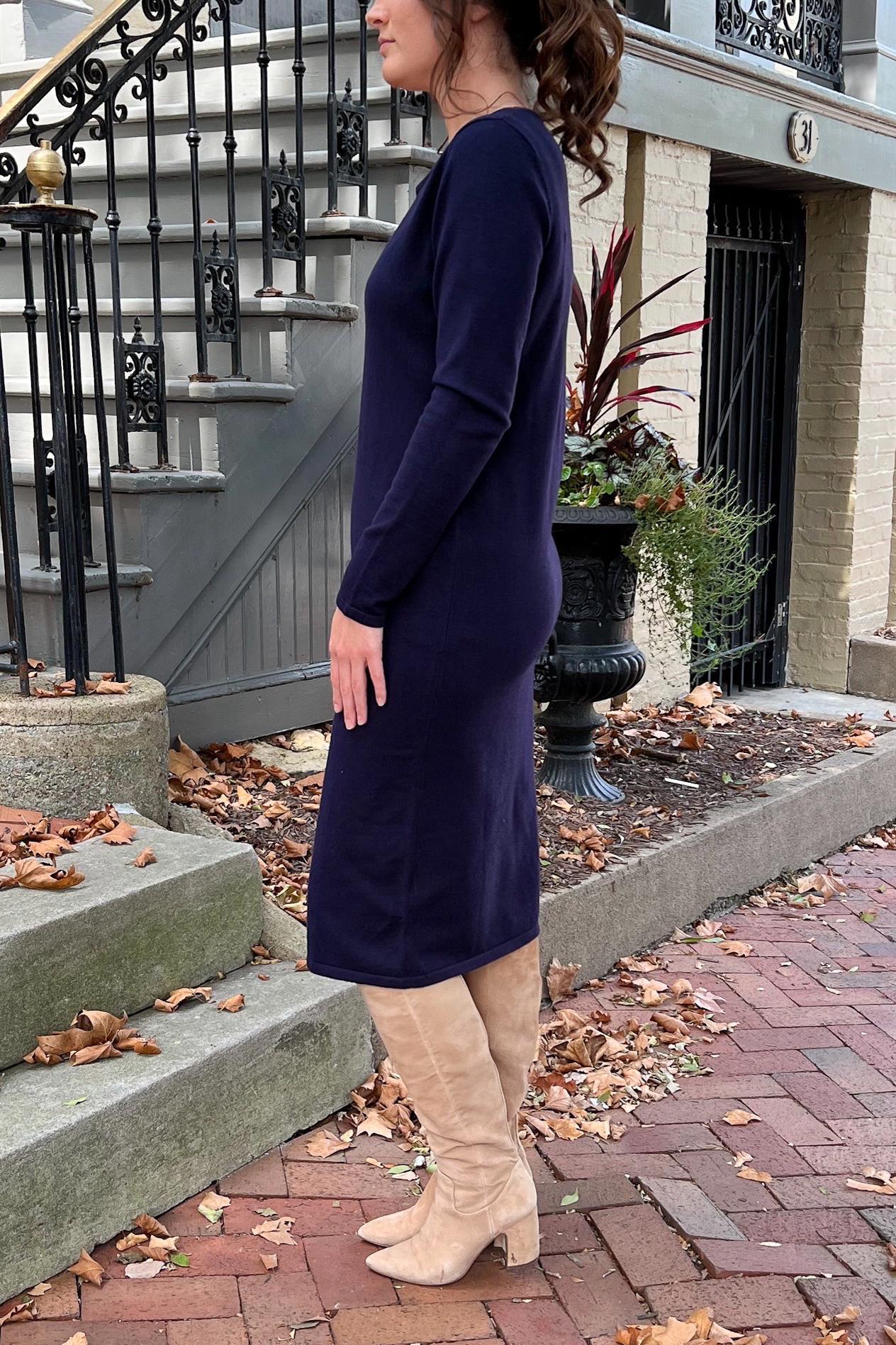 THE QUINN EVERYDAY SCOOP NECK SWEATER DRESS IN NAVY (FINAL SALE) Petite 39" / 2XL THE QUINN EVERYDAY SCOOP NECK SWEATER DRESS IN NAVY (FINAL SALE) Petite 39" / 2XL