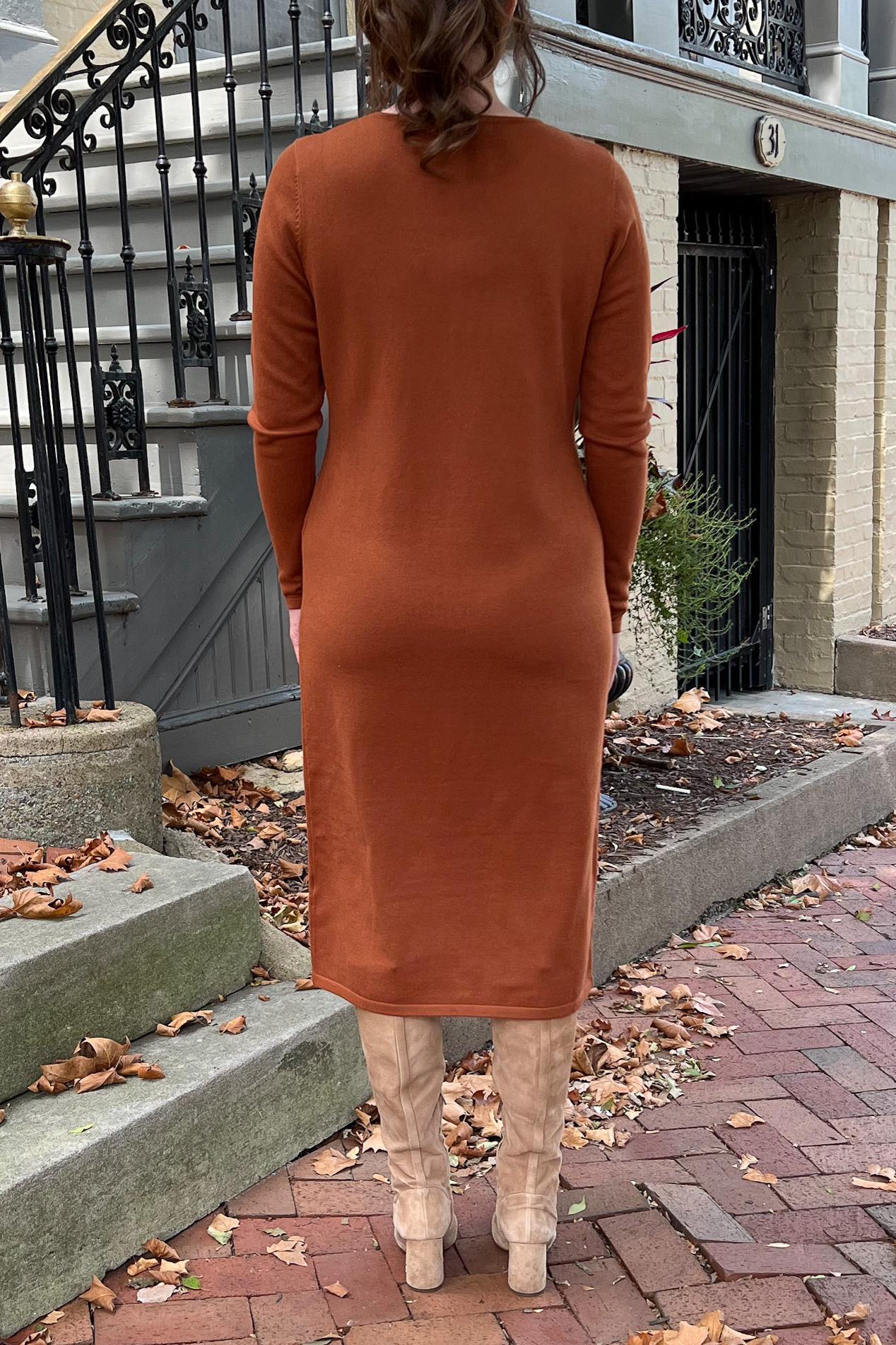 long sleeve scoop neck sweater dress Long Sleeve Scoop Neck Sweater Midi Dress