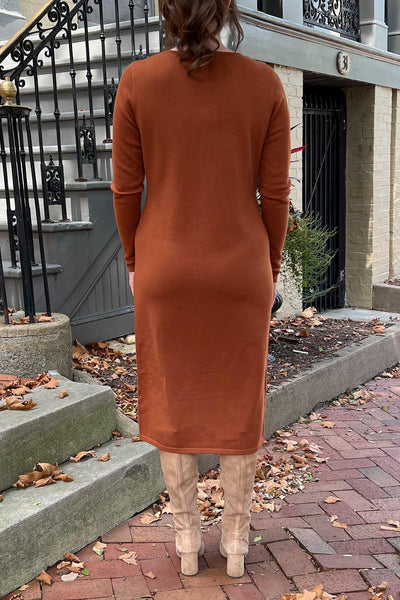 THE QUINN EVERYDAY SCOOP NECK SWEATER DRESS IN TERRACOTTA (Final Sale)