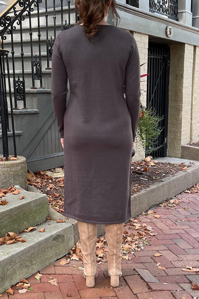 THE QUINN EVERYDAY SCOOP NECK SWEATER DRESS IN GREY (Final Sale)