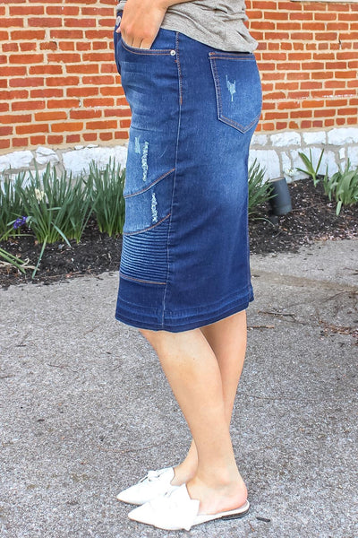 Devyn Moto Denim Skirt (Dk. Indigo) - FINAL SALE