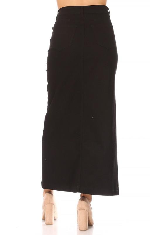 Ava Long Color Denim Skirt in Black (FINAL SALE)