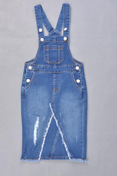 GIRLS Distressed Denim Overalls (Indigo)