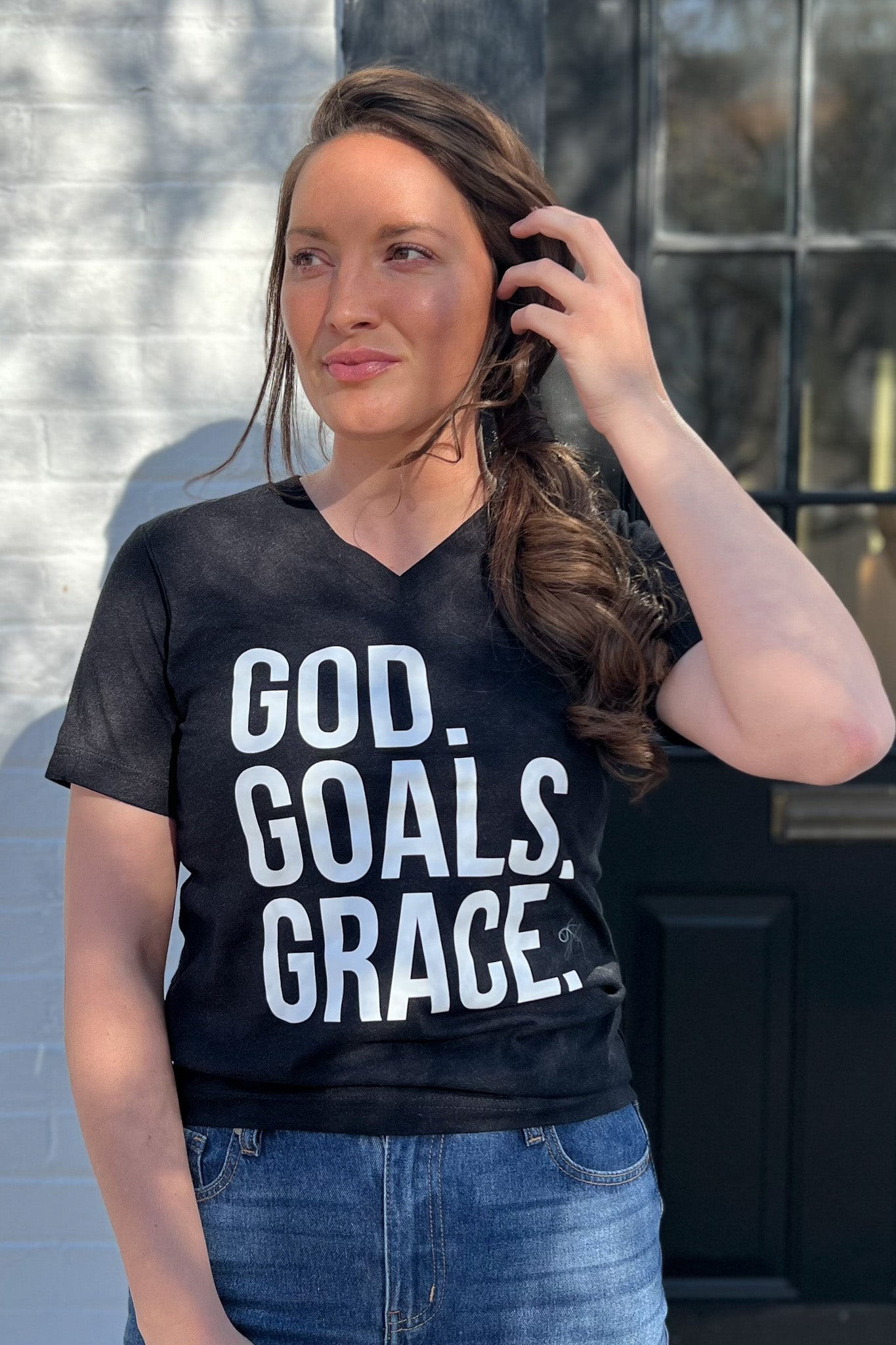God Goals Grace Graphic Tee in Black